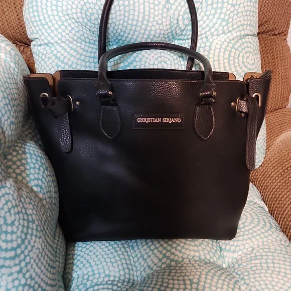 XL Christian Siriano Brand Black Leather Tote Bag - Picture 2 of 9